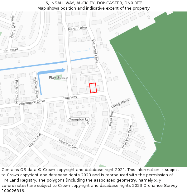 6, INSALL WAY, AUCKLEY, DONCASTER, DN9 3FZ: Location map and indicative extent of plot