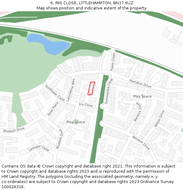 6, IRIS CLOSE, LITTLEHAMPTON, BN17 6UZ: Location map and indicative extent of plot