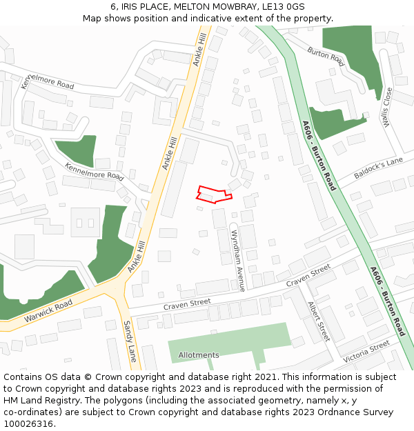 6, IRIS PLACE, MELTON MOWBRAY, LE13 0GS: Location map and indicative extent of plot