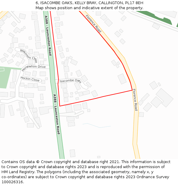 6, ISACOMBE OAKS, KELLY BRAY, CALLINGTON, PL17 8EH: Location map and indicative extent of plot