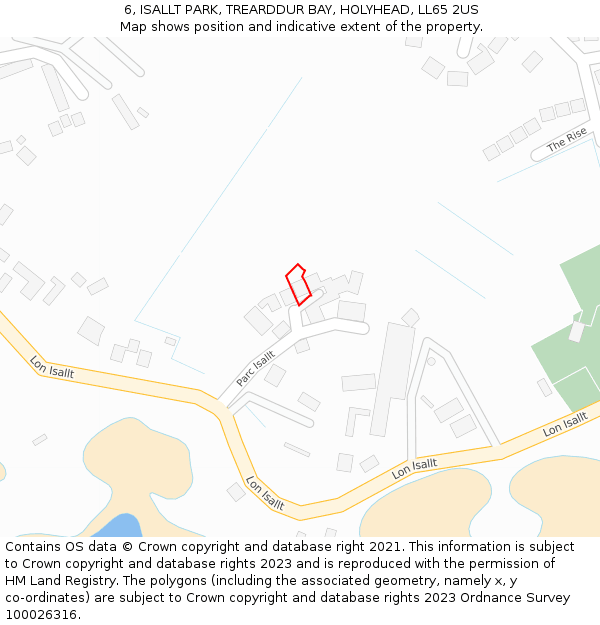 6, ISALLT PARK, TREARDDUR BAY, HOLYHEAD, LL65 2US: Location map and indicative extent of plot