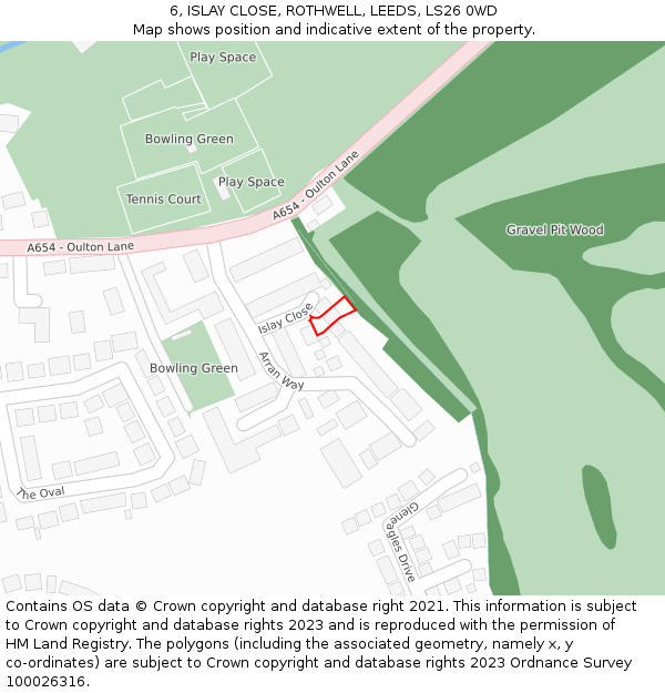 6, ISLAY CLOSE, ROTHWELL, LEEDS, LS26 0WD: Location map and indicative extent of plot