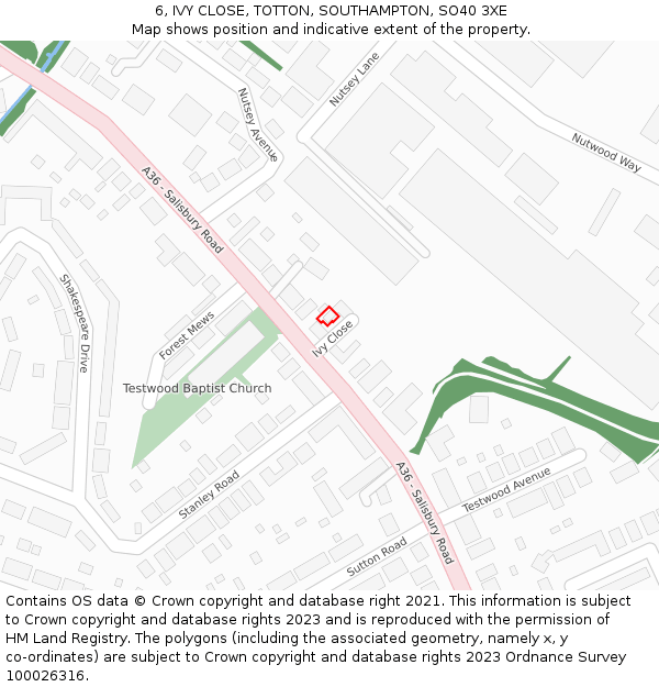 6, IVY CLOSE, TOTTON, SOUTHAMPTON, SO40 3XE: Location map and indicative extent of plot