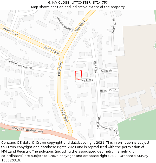 6, IVY CLOSE, UTTOXETER, ST14 7PX: Location map and indicative extent of plot