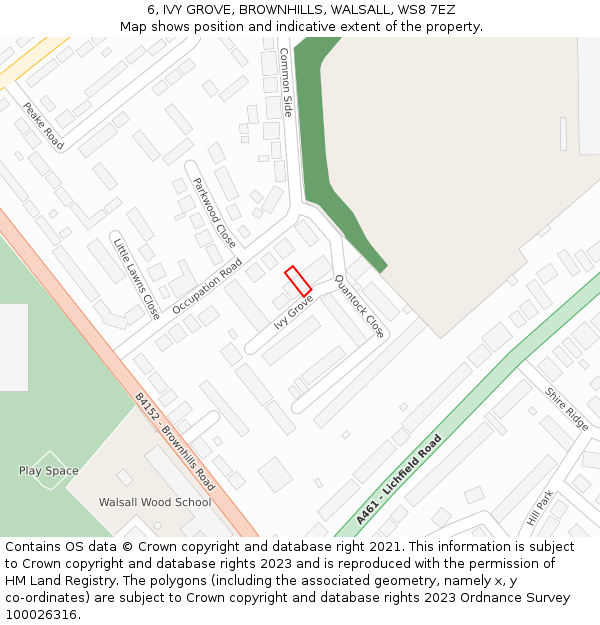 6, IVY GROVE, BROWNHILLS, WALSALL, WS8 7EZ: Location map and indicative extent of plot