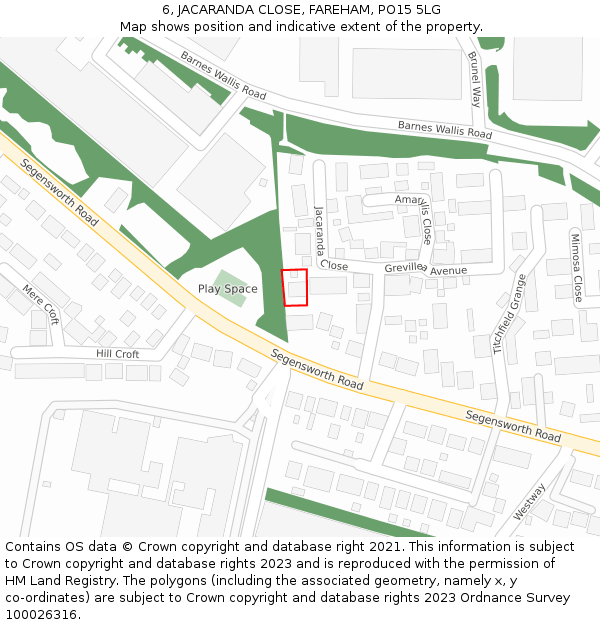 6, JACARANDA CLOSE, FAREHAM, PO15 5LG: Location map and indicative extent of plot