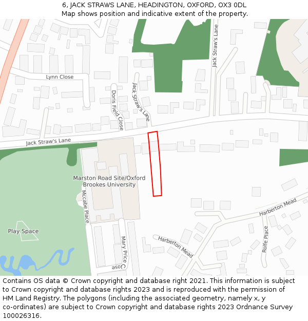 6, JACK STRAWS LANE, HEADINGTON, OXFORD, OX3 0DL: Location map and indicative extent of plot