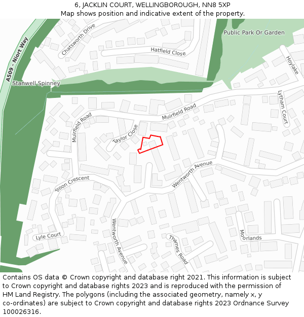 6, JACKLIN COURT, WELLINGBOROUGH, NN8 5XP: Location map and indicative extent of plot