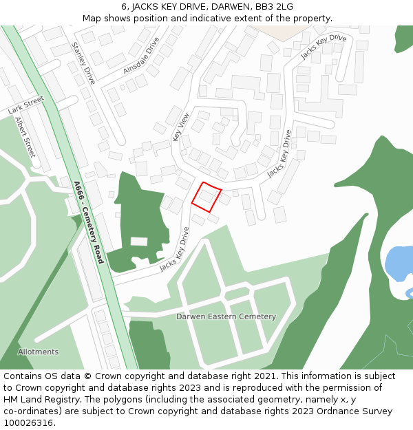 6, JACKS KEY DRIVE, DARWEN, BB3 2LG: Location map and indicative extent of plot