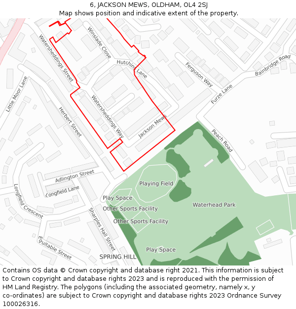 6, JACKSON MEWS, OLDHAM, OL4 2SJ: Location map and indicative extent of plot