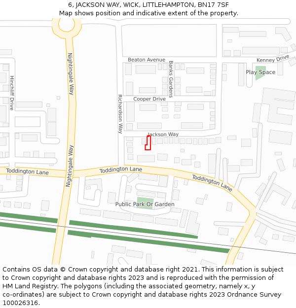 6, JACKSON WAY, WICK, LITTLEHAMPTON, BN17 7SF: Location map and indicative extent of plot