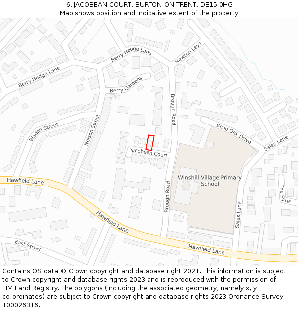 6, JACOBEAN COURT, BURTON-ON-TRENT, DE15 0HG: Location map and indicative extent of plot
