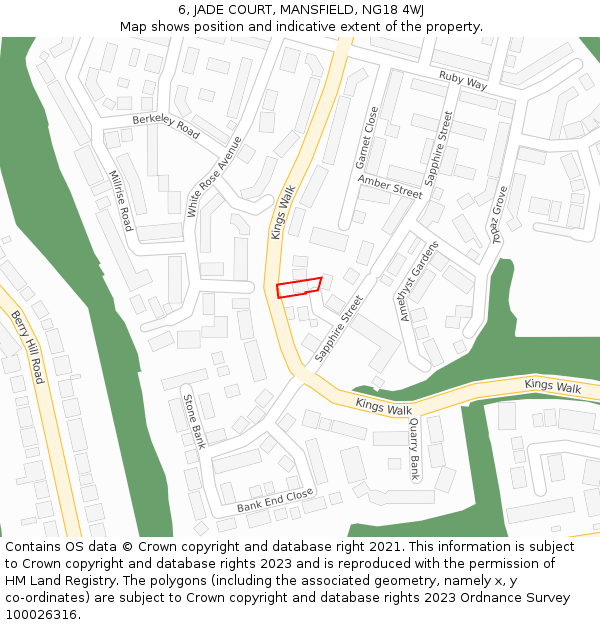 6, JADE COURT, MANSFIELD, NG18 4WJ: Location map and indicative extent of plot
