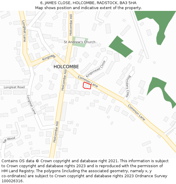 6, JAMES CLOSE, HOLCOMBE, RADSTOCK, BA3 5HA: Location map and indicative extent of plot
