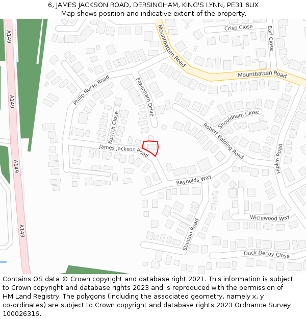 6, JAMES JACKSON ROAD, DERSINGHAM, KING'S LYNN, PE31 6UX: Location map and indicative extent of plot