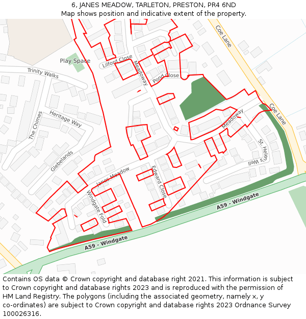 6, JANES MEADOW, TARLETON, PRESTON, PR4 6ND: Location map and indicative extent of plot