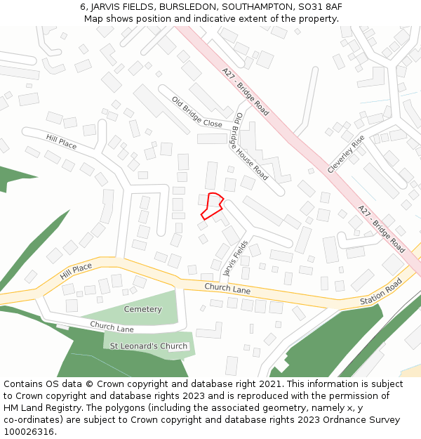 6, JARVIS FIELDS, BURSLEDON, SOUTHAMPTON, SO31 8AF: Location map and indicative extent of plot