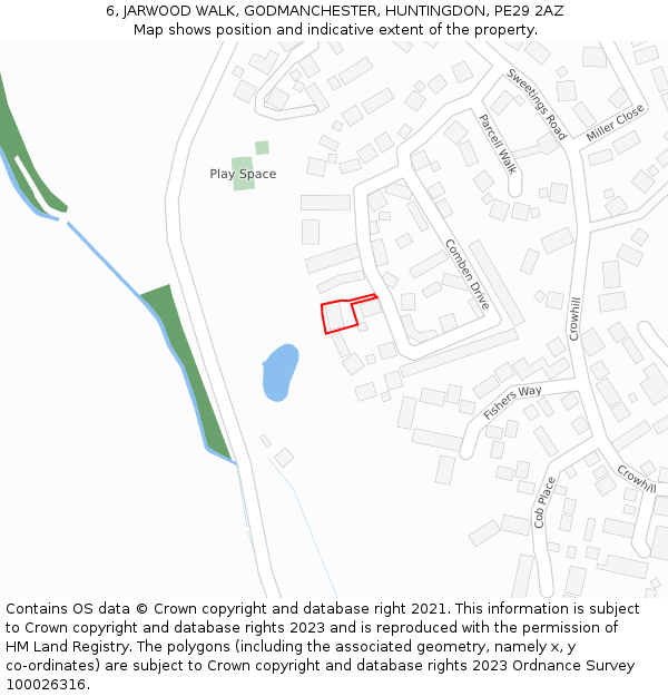 6, JARWOOD WALK, GODMANCHESTER, HUNTINGDON, PE29 2AZ: Location map and indicative extent of plot