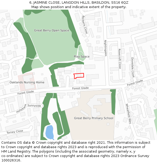 6, JASMINE CLOSE, LANGDON HILLS, BASILDON, SS16 6QZ: Location map and indicative extent of plot