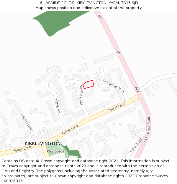 6, JASMINE FIELDS, KIRKLEVINGTON, YARM, TS15 9JD: Location map and indicative extent of plot