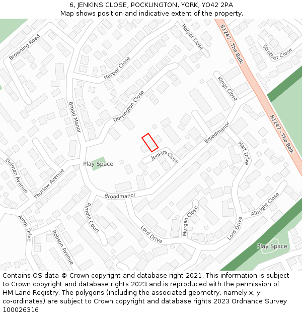 6, JENKINS CLOSE, POCKLINGTON, YORK, YO42 2PA: Location map and indicative extent of plot