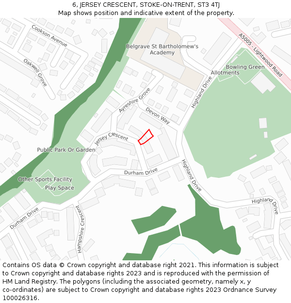 6, JERSEY CRESCENT, STOKE-ON-TRENT, ST3 4TJ: Location map and indicative extent of plot