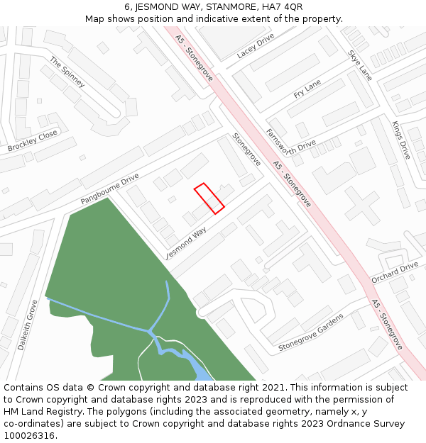 6, JESMOND WAY, STANMORE, HA7 4QR: Location map and indicative extent of plot