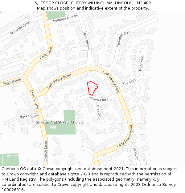 6, JESSOP CLOSE, CHERRY WILLINGHAM, LINCOLN, LN3 4PP: Location map and indicative extent of plot
