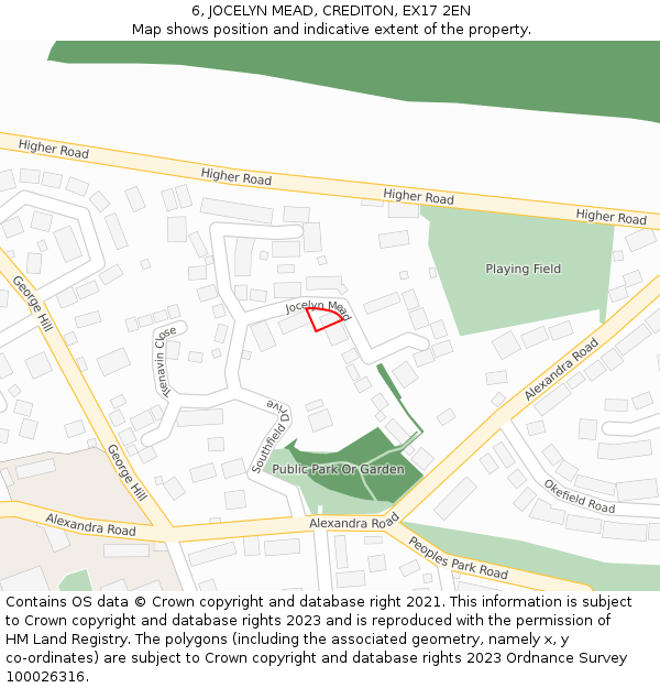 6, JOCELYN MEAD, CREDITON, EX17 2EN: Location map and indicative extent of plot