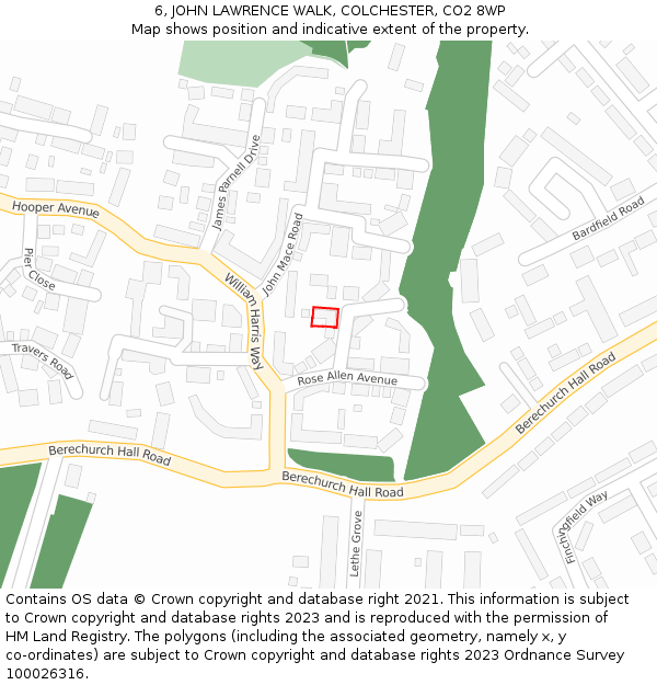 6, JOHN LAWRENCE WALK, COLCHESTER, CO2 8WP: Location map and indicative extent of plot