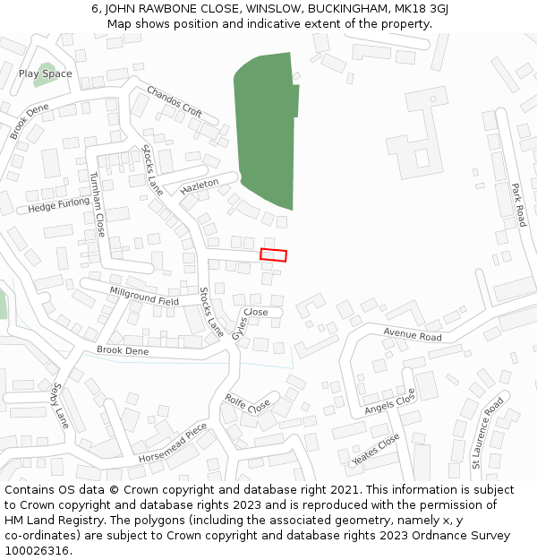 6, JOHN RAWBONE CLOSE, WINSLOW, BUCKINGHAM, MK18 3GJ: Location map and indicative extent of plot