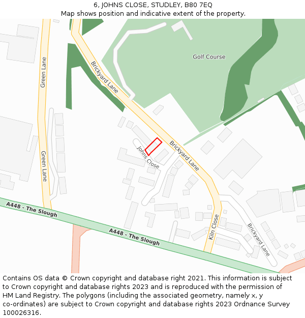 6, JOHNS CLOSE, STUDLEY, B80 7EQ: Location map and indicative extent of plot
