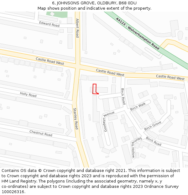6, JOHNSONS GROVE, OLDBURY, B68 0DU: Location map and indicative extent of plot