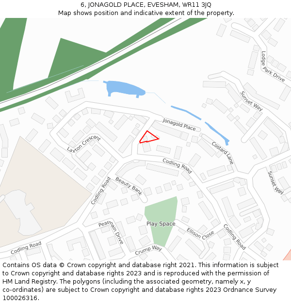 6, JONAGOLD PLACE, EVESHAM, WR11 3JQ: Location map and indicative extent of plot