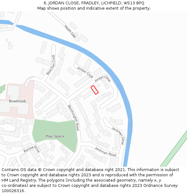 6, JORDAN CLOSE, FRADLEY, LICHFIELD, WS13 8PQ: Location map and indicative extent of plot