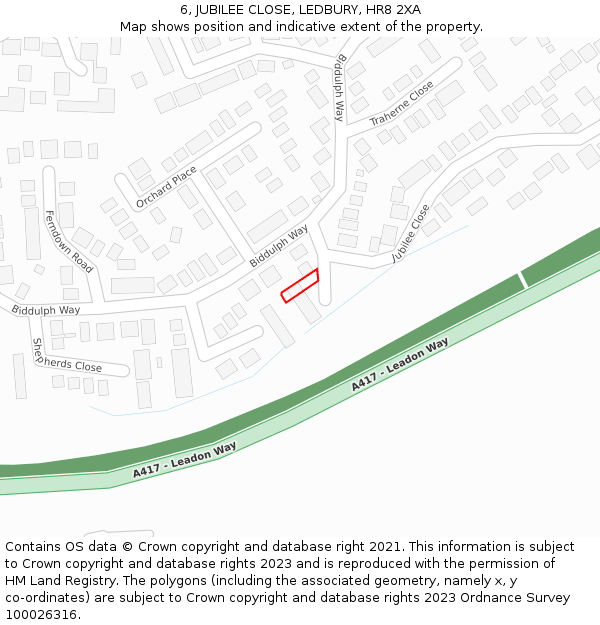 6, JUBILEE CLOSE, LEDBURY, HR8 2XA: Location map and indicative extent of plot