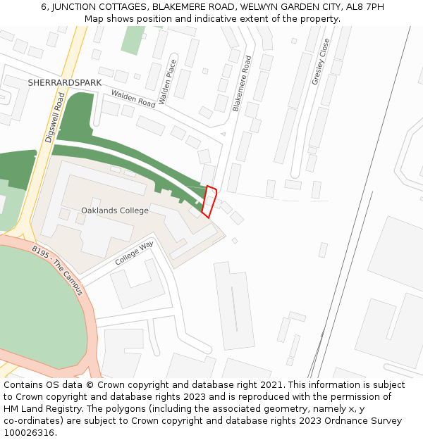 6, JUNCTION COTTAGES, BLAKEMERE ROAD, WELWYN GARDEN CITY, AL8 7PH: Location map and indicative extent of plot