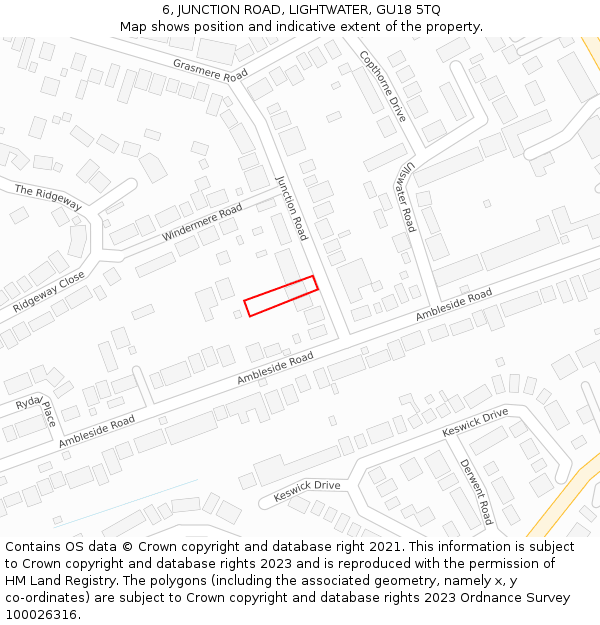 6, JUNCTION ROAD, LIGHTWATER, GU18 5TQ: Location map and indicative extent of plot