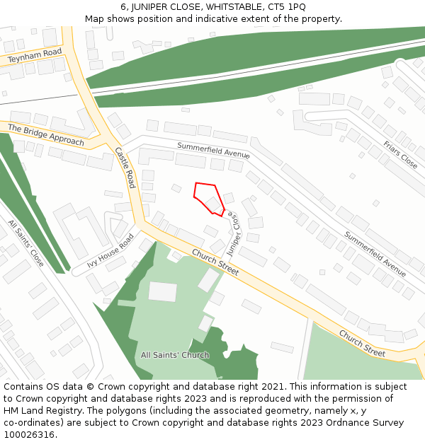 6, JUNIPER CLOSE, WHITSTABLE, CT5 1PQ: Location map and indicative extent of plot