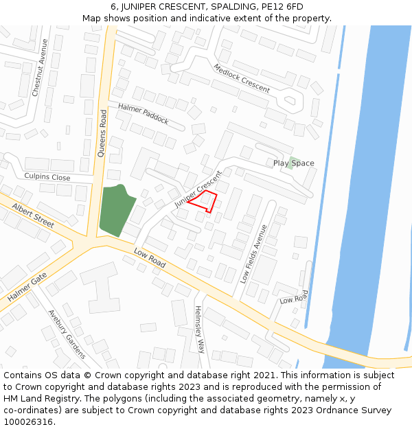 6, JUNIPER CRESCENT, SPALDING, PE12 6FD: Location map and indicative extent of plot