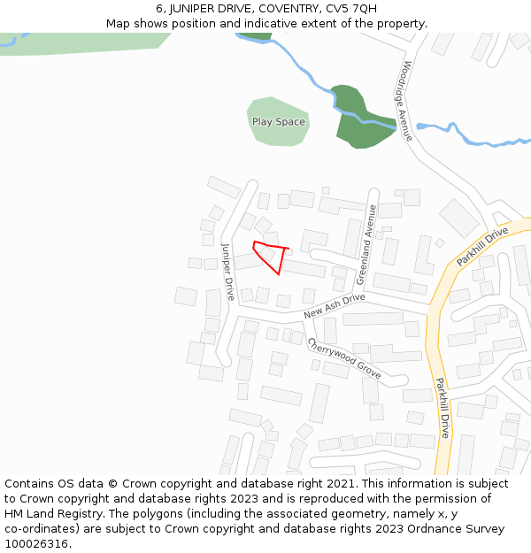 6, JUNIPER DRIVE, COVENTRY, CV5 7QH: Location map and indicative extent of plot