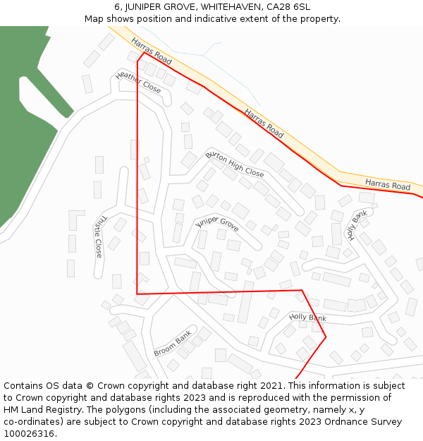 6, JUNIPER GROVE, WHITEHAVEN, CA28 6SL: Location map and indicative extent of plot