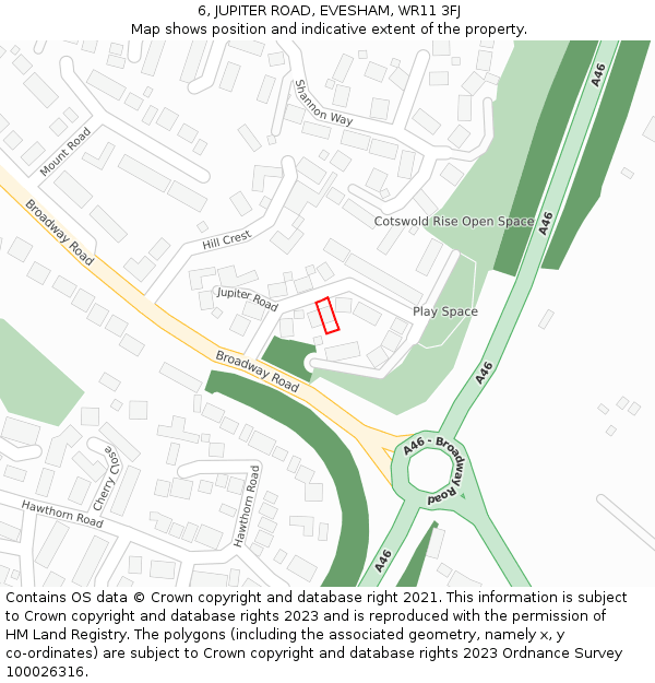 6, JUPITER ROAD, EVESHAM, WR11 3FJ: Location map and indicative extent of plot