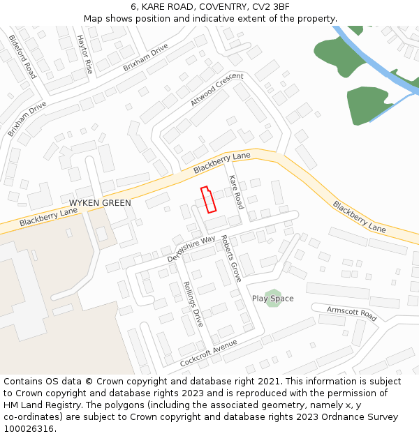 6, KARE ROAD, COVENTRY, CV2 3BF: Location map and indicative extent of plot