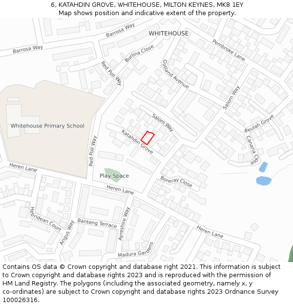 6, KATAHDIN GROVE, WHITEHOUSE, MILTON KEYNES, MK8 1EY: Location map and indicative extent of plot