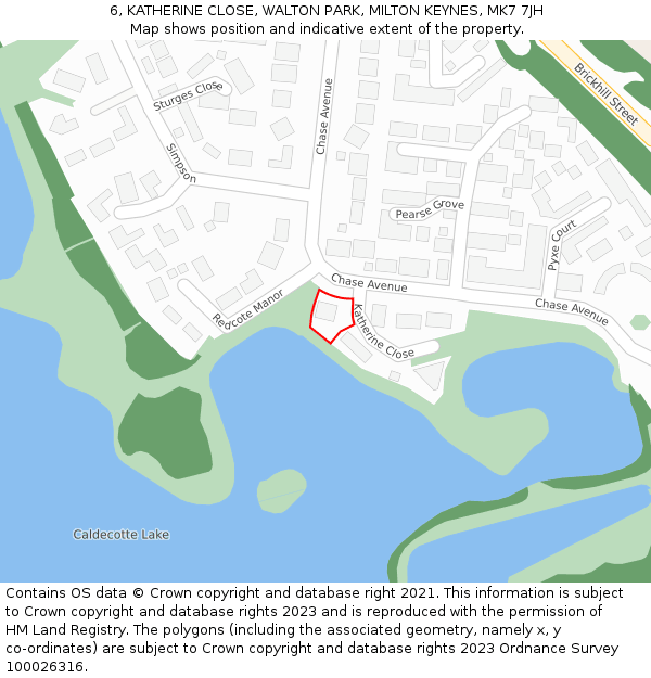 6, KATHERINE CLOSE, WALTON PARK, MILTON KEYNES, MK7 7JH: Location map and indicative extent of plot