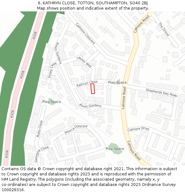 6, KATHRYN CLOSE, TOTTON, SOUTHAMPTON, SO40 2BJ: Location map and indicative extent of plot