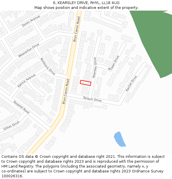 6, KEARSLEY DRIVE, RHYL, LL18 4UG: Location map and indicative extent of plot