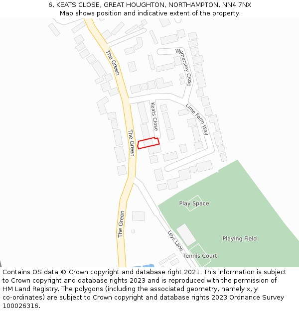 6, KEATS CLOSE, GREAT HOUGHTON, NORTHAMPTON, NN4 7NX: Location map and indicative extent of plot