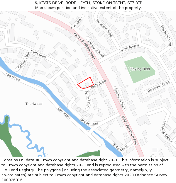 6, KEATS DRIVE, RODE HEATH, STOKE-ON-TRENT, ST7 3TP: Location map and indicative extent of plot